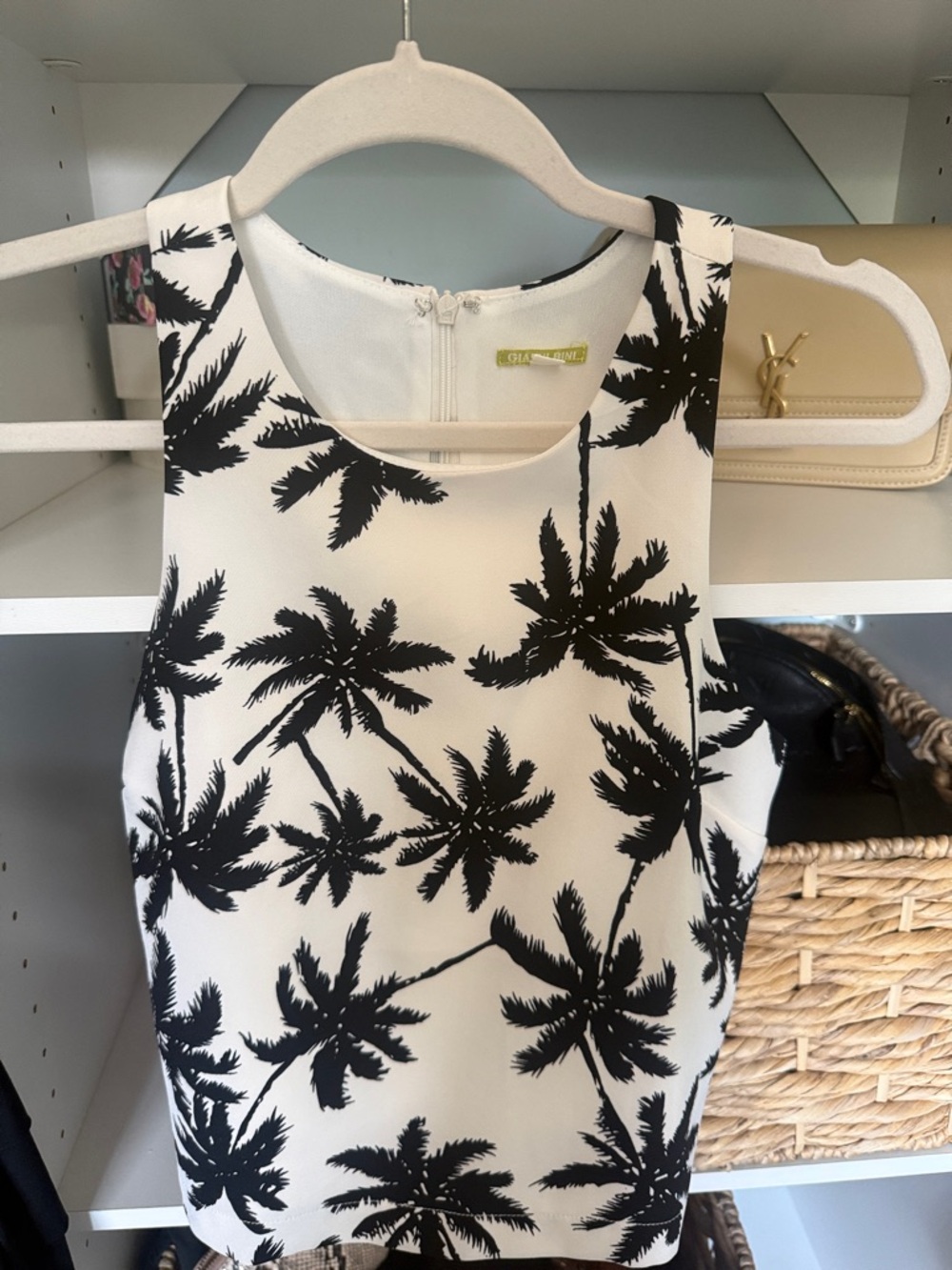 Gianni Bini Black and White Palm Print Tank Top